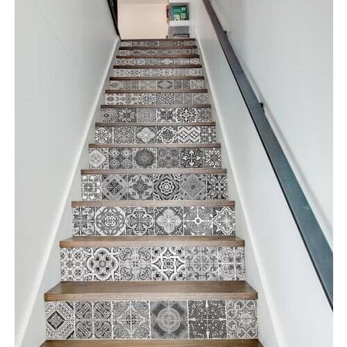 13pcs/set Tile Decal 3D Stair Stickers Waterproof Removable Self-adhesive Wall Floor Decals Murals Stickers Home Decor 18*100cm