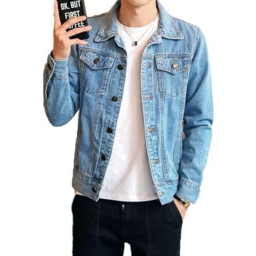 2020New Boutique Solid Color Blue Black Mens Casual Denim Jacket High Quality Cotton Male Slim Jean Jacket Bomber Denim Coats