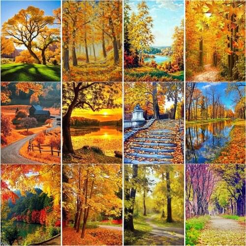 5D DIY Diamond Painting Autumn Scenery Diamond Embroidery Scenery Cross Stitch Crafts Full Square Round Drill Home Decor Gift