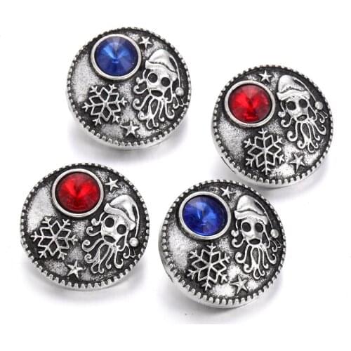 6pcs/lot New Christmas Snap Jewelry Rhinestone Skull 18mm Metal Snap Buttons Lot Fit DIY Snap Button Bracelet Bangle Necklace