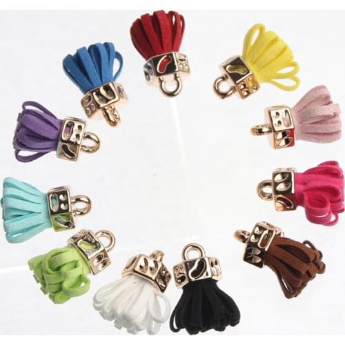 Glod Color Head 25mm Flower Leather Tassel 10PCS/lot DIY Car Keychains Phone Keychains Bag Decoration