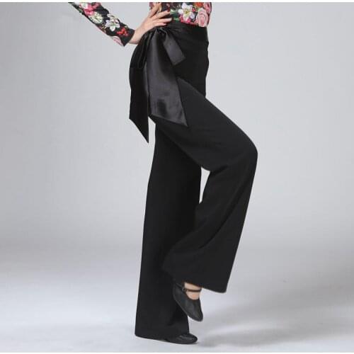 Latin Dance Trousers Broad Leg Trousers High Waist Straight Trousers New Moden Dance Training Suit Trousers DQT1061