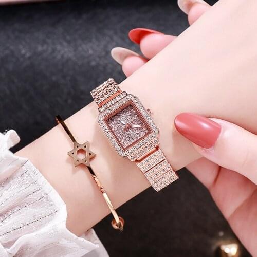 Gypsophila Series Fashion Ladies Watches Full Diamond Square Watch Rose Gold Waterproof Rhinestone Wristwatch Gifts For Women