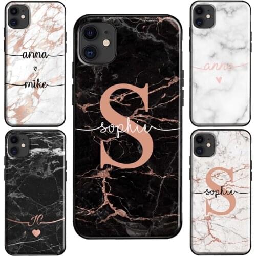 PERSONALISED ROSE GOLD MARBLE NAME INITIALS Case For iPhone 7 8 Plus SE 2020 X XR XS Max For iPhone 12 mini 11 Pro Max Coque