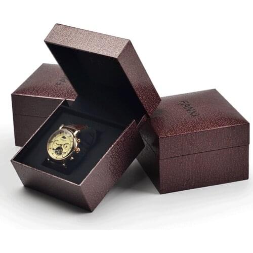 FANXI New Style Purplish Red PU Leather Wrist Watch Box Internal Silk White Watch Display Storagecase Watch Organizer