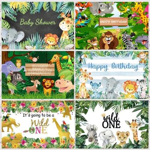 Wild Animal Safari Jungle Photography Backdrop Baby Shower Newborn Happy Birthday Party Custom Photo Background Decor Banner