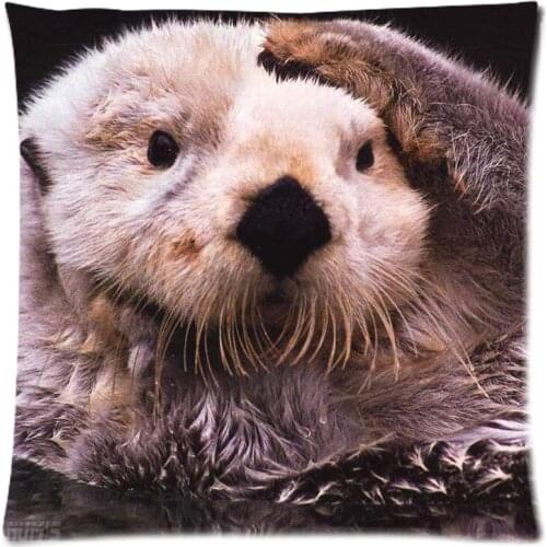 Sea Otter Throw Pillow Cover Decorative Cotton Linen Pillow Slip Diy Cushion Case Home Sofa Car Decor 45X45CM