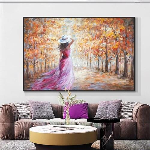 Abstract Girl Walking In The Grove Painting 100% Hand Painted Oil Painting On Canvas Handmade Wall Art Pictures For Home Decor