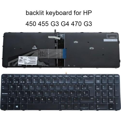 Laptop Spanish keyboard backlight for HP ProBook 450 G3 G4 455 470 G3 G4 818250-211 ES Spain replacement keyboards black frame