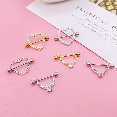 1 Pcs Elegant Heart Zircon Nipple Ring Stainless Steel Barbell Ring Piercings Women Fashion Jewelry Accessories