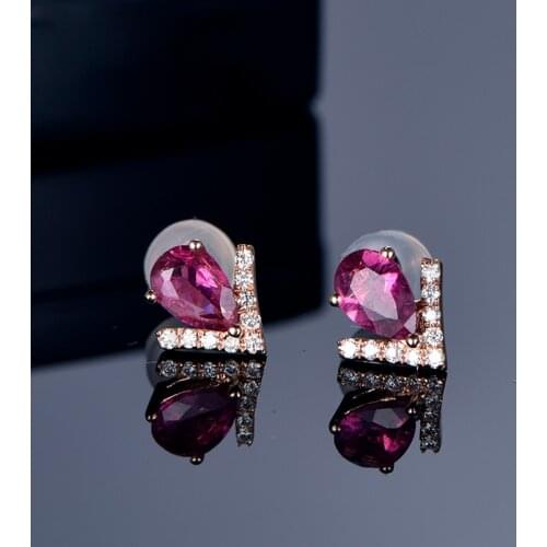 Red Tourmaline Earrings 14K Rose Gold drop type fresh Girl Birthday Party Gift Handmade high grade jewelry