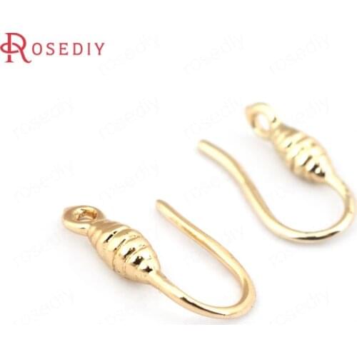 33206)10PCS Height 13MM 24K Gold Color Plated Brass Earring Hooks Jewelry Findings Accessories