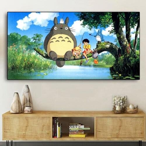 Miyazaki Hayao Totoro Cartoon Art Painting Poster Wall Painting and Modern Art for Kids Bedroom Wall Picture Home Decor Gift