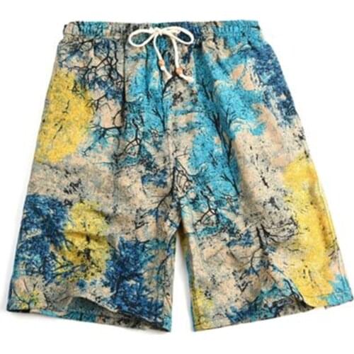 Mens Summer Drawstring Shorts Big Size Casual Homewear Fashion Sleepwear Tracksuit Beach Sleep Bottom Cotton Linen Man Pants