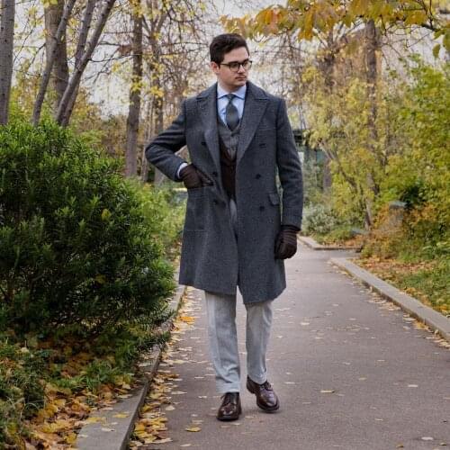 Winter Warm Gray Tweed Mens Coat Custom Made Thick Double Breasted Wedding Tailored Blazer Jacket Only One Piece