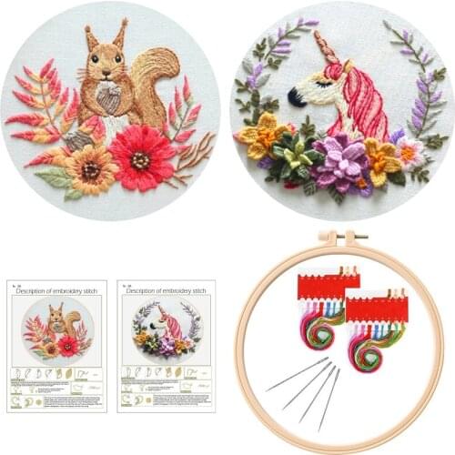 2 Pack Animals Embroidery Kit for Beginners, Gift Embroidery Starter Kits, Handmade Embroidery Set, Craft Kit, English Manual