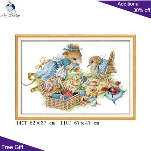 Joy Sunday Mouse And Bird Needlepoints D685 14CT 11CT Stamped and Counted Home Decoration Birthday Party Mouse Cross Stitch Kits