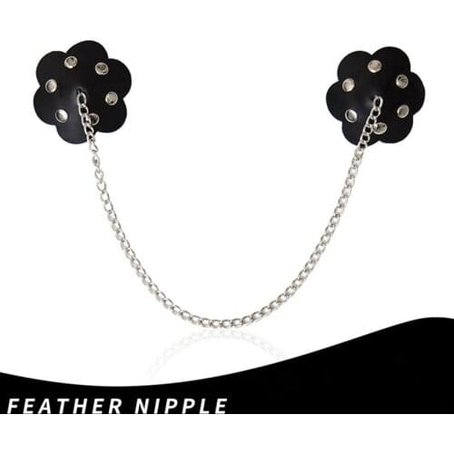 New 2017 sexy lingerie hot Sexy black leather reusable sexy pasties Nipple Covers with chain Nipple Adhesive lingerie stickers