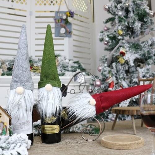 New Wine Bottle Covers Christmas Ornaments Gift Santa Claus Snowman Tree Toy Doll Hang Decorations wine bottle bag natale 2021
