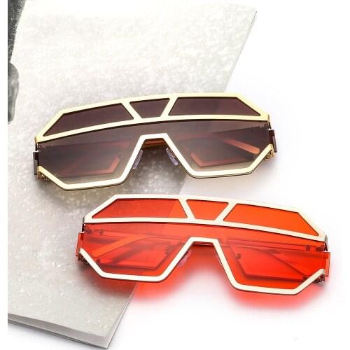 Fashion Luxury Polygon Oversized Sunglasses For Women Men Brand Design Retro Classic Siamese Big UV400 Sun Glasses De Sol Shades