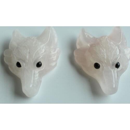 Fashion natural stone pink Carved Wolf Head shape Pendants for Necklace jewelry making Free shipping Wholesale 2pcs/lot