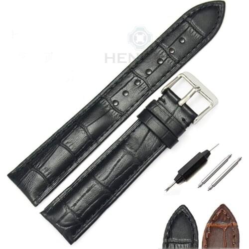 Genuine Leather Watch Band Strap Black Brown Watchbands Soft Durable Cowhide Belt 18mm 19mm 20mm 21mm 22mm 24mm Accessories