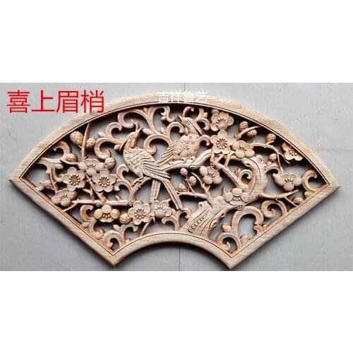 Woodcarving fan-shaped pendant solid wood Chinese decorative background wall decoration hollow carving