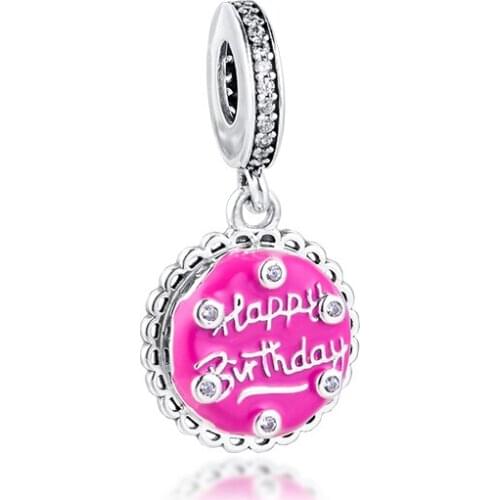 Pink Birthday Cake Dangle Charm for Bracelets Women 925 Sterling Silver Charm Beads for Jewelry Making Valentine Day