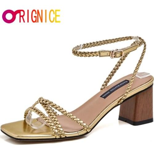 Orignice Gladiator Sandals Women Woven Roman Style Chunky High Heels Square Open Toe Summer Female All Match Comfortable Shoes