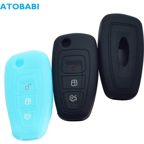 Silicone Car Key Case 3 Buttons Keychian Holder Remote Control Protector Cover For Ford Fiesta Focus Kuga C-Max Mondeo Galaxy
