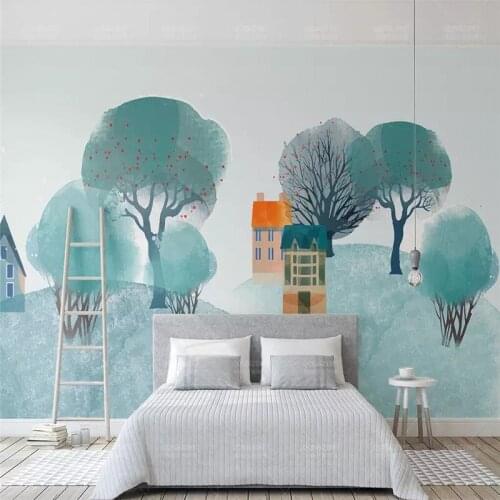 Style wood hill TV background wall professional production mural wholesale wallpaper custom photo wall