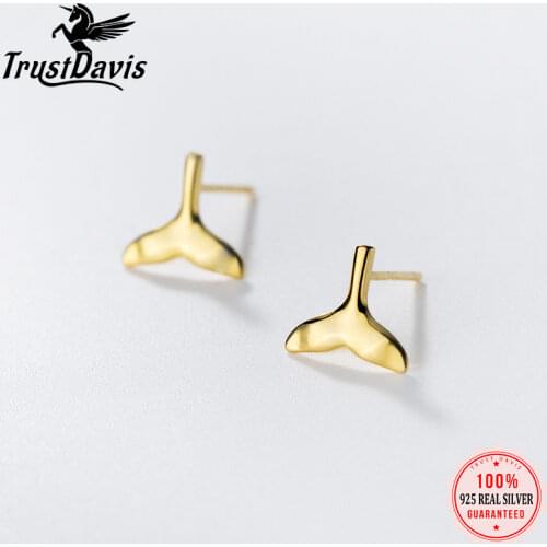 Trusta 100% 925 Sterling Silver Fashion Cute Tiny Whale Tail 10mmX9mm Stud Earrings Gift For School Girls Daughters Gift DS371