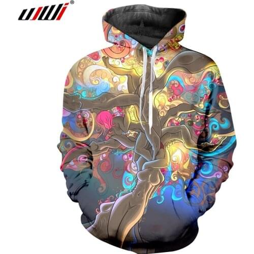 UJWI 2019 Digital Printing Sublimation 3D Full Print Colorful tree Hoodie Mens Hip Hop Streetwear Drop-ship Apparel