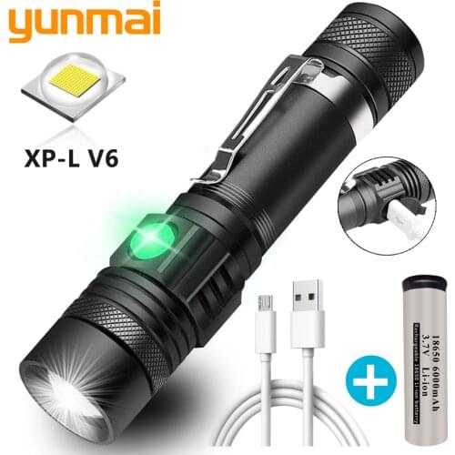 Ultra Bright LED Flashlight With XP-L V6 LED lamp beads Waterproof Torch Zoomable 4 lighting modes Multi-function USB charging