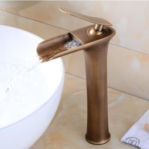 Vidric Antique Tall Basin Faucets Waterfall Bathroom Faucet Single handle Basin Mixer Tap Bath Antique Faucet Brass Sink Water C