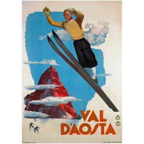 Vintage 1935 Val D'Aosta Italy Italian Ski Skiing Travel Art Film Print Silk Poster Home Wall Decor 24x36inch