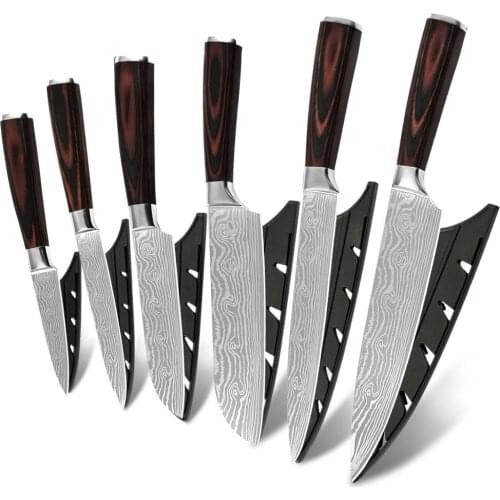 8"inch japanese kitchen knives Laser Damascus pattern chef knife Sharp Santoku Cleaver Slicing Utility Knives tool EDC New