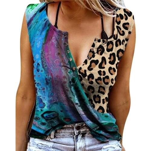 Women Fashion Summer V-Neck Digital Print Pullover Sexy Casual Vest Loose Butterfly Print Sleeveless T-Shirt Streetwear Female