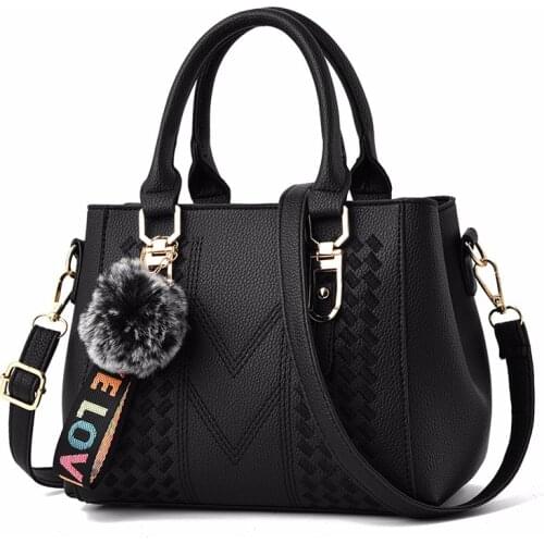 Women Handbag Shoulder Bag Girls Fashion Famous Design Leather Big Casual Tote High Quality Hasp Casual Black New 2019