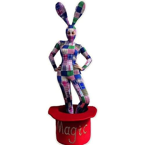 Women Color Plaid Piece Tight Jumpsuits Role-Playing Rabbit Costumes Prom Party Birthday Celebrate Outfit Halloween Playsuits