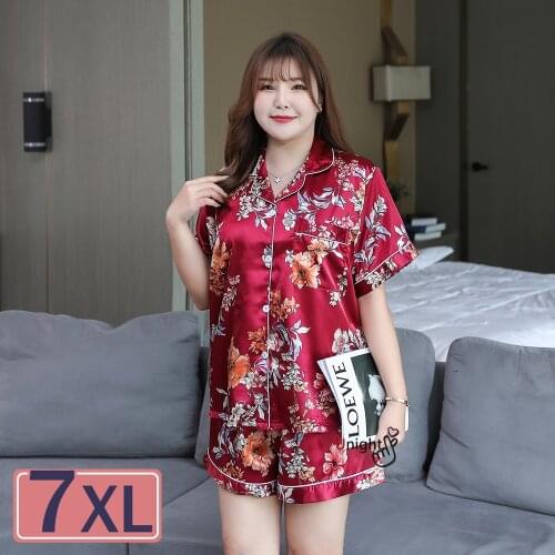 Big Size 6xl Wedding Underwear Bride 2021 Red Pajamas Set Shorts Summer Satin Homewear for Mother Womens Suit Nightgown Silk