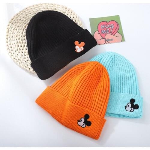 Winter Hats for Children Knitted Disney Mickey Autumn Kids Beanie Caps Candy Colors Warmer Bonnet Boys Girls Casual Cap