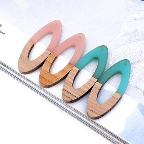 2pcs Fashion Hollow Natural Wooden Earring Charms Stitching Jewelry Findings Diy Resin Oval Leaves Necklace Pendant Making Gift