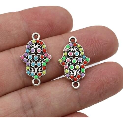 5PCS Silver Plated Fatima Hand Charm Connector for Jewelry Making Bracelet DIY Craft Findings Accessories