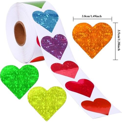 500pcs Love Heart Shaped Label Sticker Scrapbooking Gift Packaging Seal Birthday Party Wedding Supply Stationery Sticker Roll