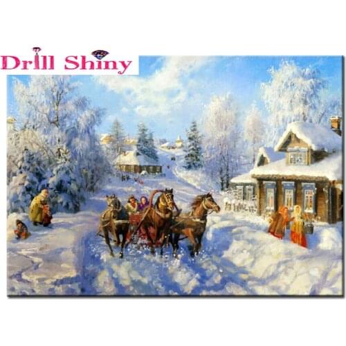 5d Diy diamond painting Cross Stitch Full diamonds embroidery snow landscape Mosaic pictures of diamond house decoration