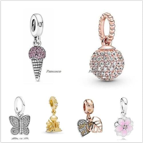 Authentic 925 Sterling Silver Pave Ice Cream Cone With Crystal Pendant Charm Bead Fit Pandora Bracelet & Necklace Jewelry
