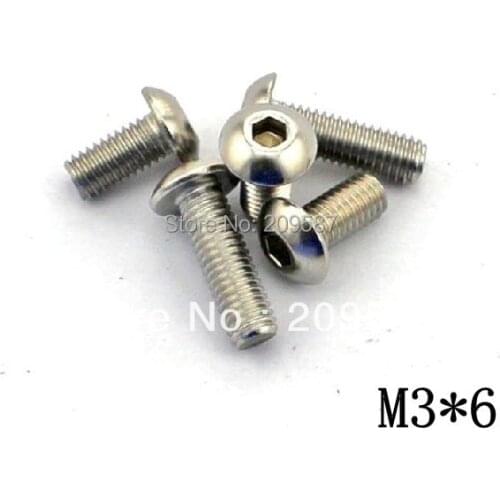 Free Shipping 100pcs/Lot Metric M3x6mm Stainless Steel Button Head Hex Socket Cap Screws Bolts
