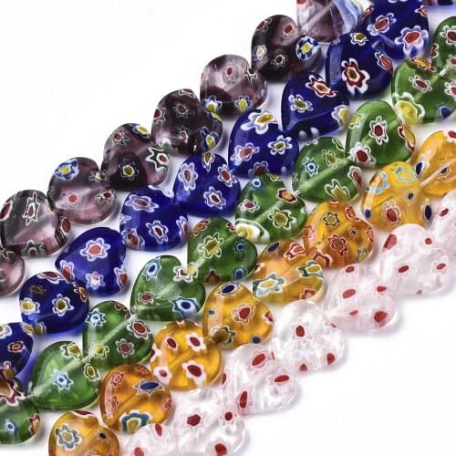 5 Strands/lot Flower Patterns Millefiori Lampwork Beads Heart Shape Loose Beads for Bracelets Necklace DIY Crafts Jewelry Making