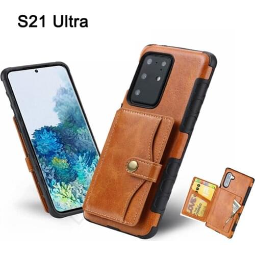 For Samsung Galaxy S21 Note 20 Ultra S20 Plus S10 E + PU Leather Back Phone Case Press Card Slot Wallet Metal Buckle Cover Funda